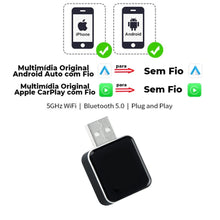 Carregar imagem no visualizador da galeria, Mini Adaptador Bluetooth Apple CarPlay e Android Auto - MultimidiaWireless™